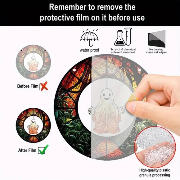 Halloween Ghost Suncatcher  Spider Web Scary Spooky Horror Hanging In/Outdoor - Picture 3 of 3